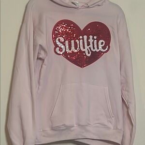 Swiftie Pink Hoodie with Red Sequin Heart
